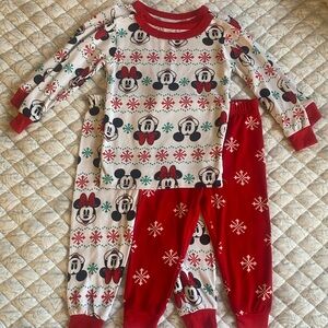 Set of Disney Mickey and Minnie pajamas and 1 pair of fleece Mickey pants.